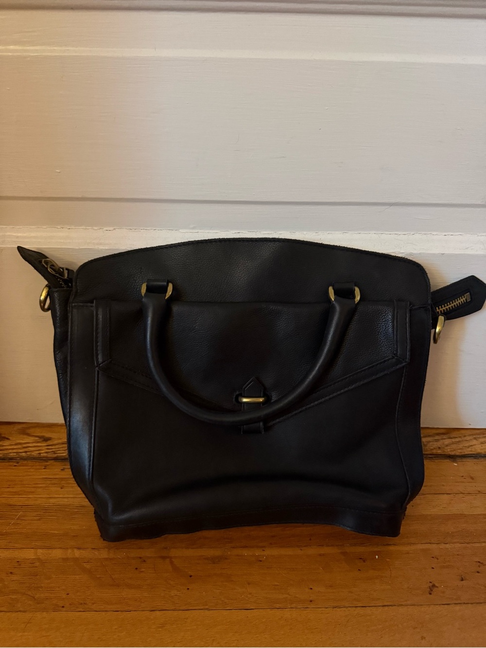 Madewell Black Leather Shoulder Bag with Gold Hardware